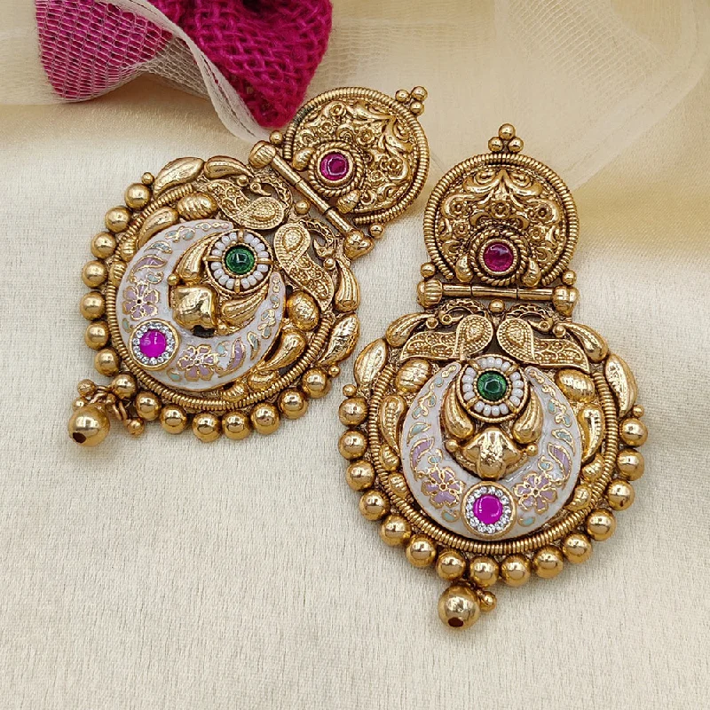 Drop Earrings with Wave Designs -Jewel Addiction Copper Rajwadi Finish Pota Stone Dangler Earrings