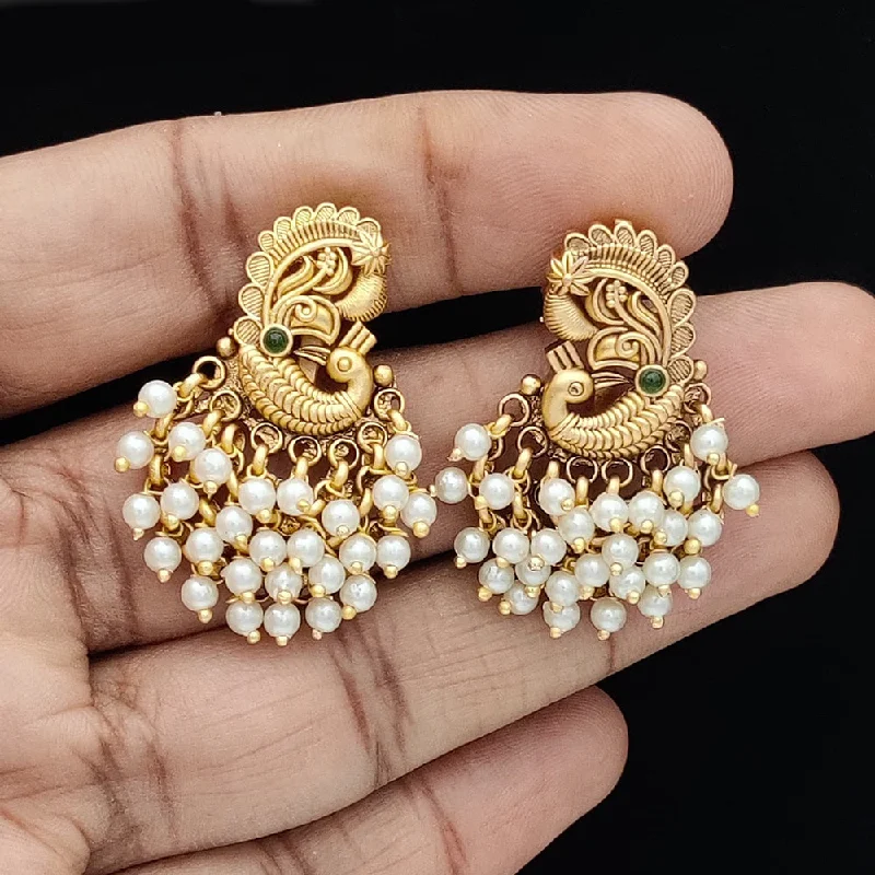 Drop Earrings with Floral Motifs -Jewel Addiction Copper Rajwadi Finish Pota Stone Dangler Earrings