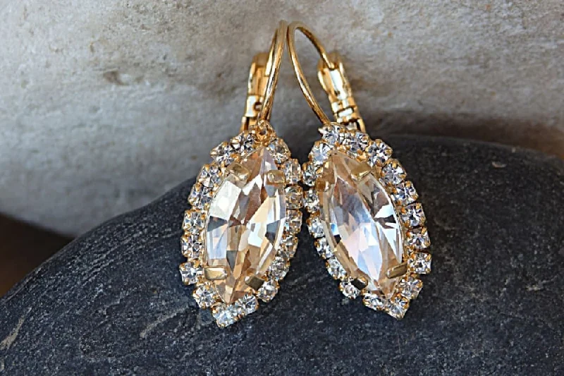 Drop Earrings with Keyhole Designs -Champagne Drop Earrings