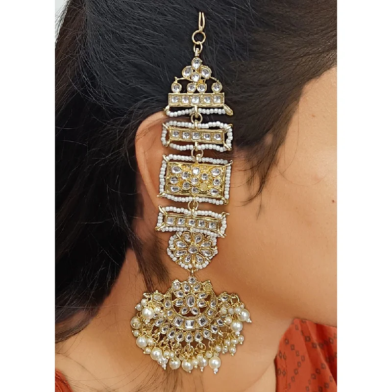 Drop Earrings for Engagement Party -Gehana Mahal Gold Plated Kundan And Pearl Dangler Earrings