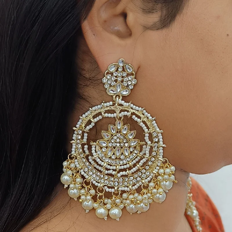 Drop Earrings for Wedding Ceremony -Gehana Mahal Gold Plated Kundan And Pearl Dangler Earrings