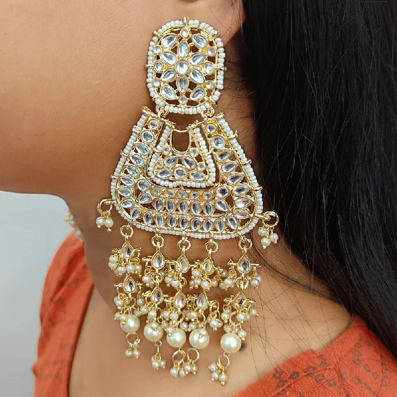 Drop Earrings with Debossed Designs -Gehana Mahal Gold Plated Kundan And Pearl Dangler Earrings