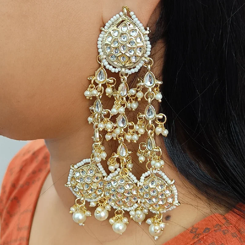 Drop Earrings with Embossed Patterns -Gehana Mahal Gold Plated Kundan And Pearl Dangler Earrings