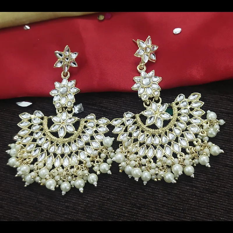 Drop Earrings with Polished Shine -Gehana Mahal Gold Plated Kundan And Pearl Dangler Earrings