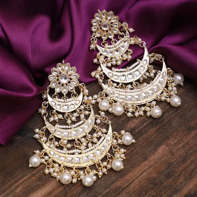 Drop Earrings for Bridesmaids Look -Gehana Mahal Gold Plated Kundan And Pearl Dangler Earrings