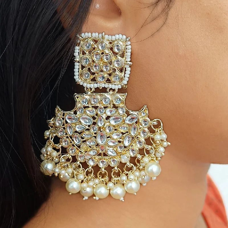 Drop Earrings for Graduation Day -Gehana Mahal Gold Plated Kundan And Pearl Dangler Earrings