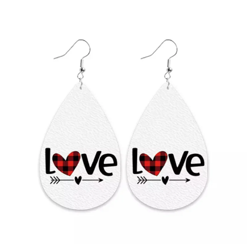 Rhinestone Drop Earrings for Sparkle -Leather "LOVE" Drop Earrings