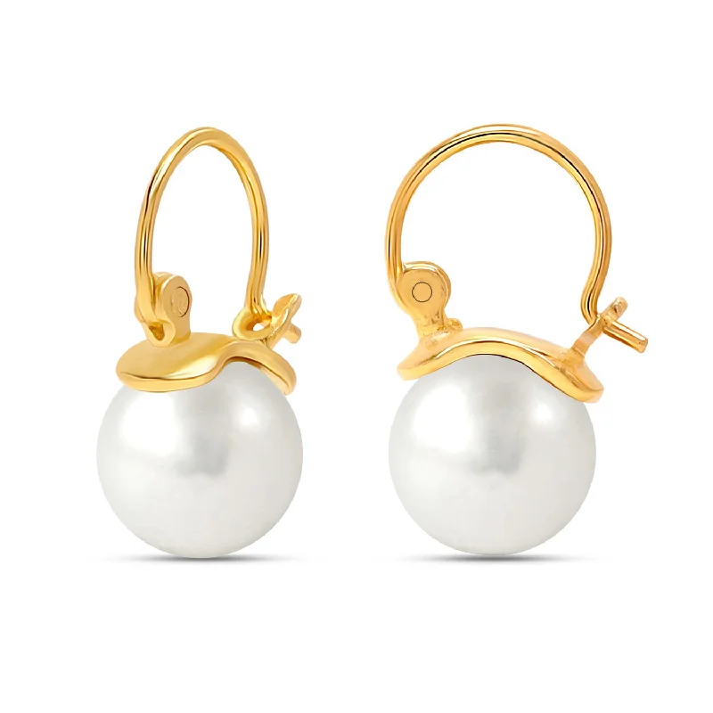 Drop Earrings for Travel Look -925 Sterling Silver 14K Gold Plated Pearl Mini Drop Earrings Italian Design Simulated Pearl Drop Dangle Earrings for Women