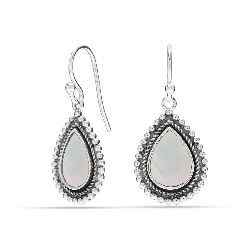 Drop Earrings for School Uniform -925 Sterling Silver Antique Mother of Pearl Drop Earrings for Women Teen