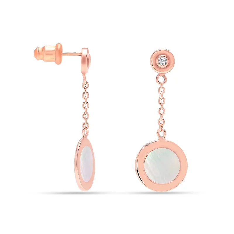 Beaded Drop Earrings for Party -925 Sterling Silver Rose Gold-Plated CZ Mother Of Pearl Drop Dangler Earrings for Women Teen