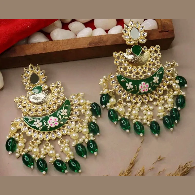 Drop Earrings with Vine Designs -Lucentarts Jewellery Gold Plated Kundan And Meenakari Dangler Earrings