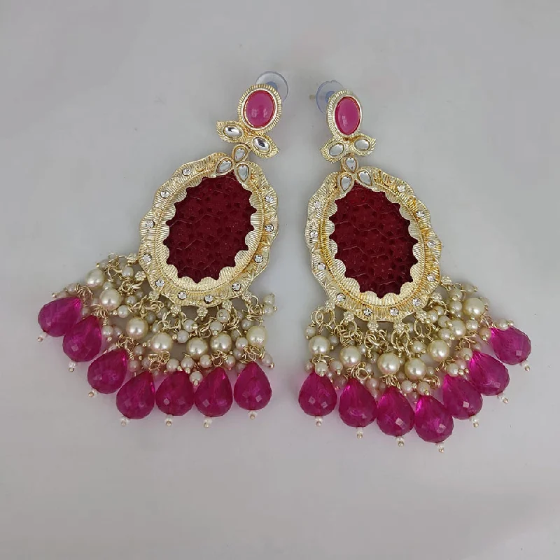 Drop Earrings for Festival Style -Lucentarts Jewellery Gold Plated Kundan & Beads Dangler Earrings