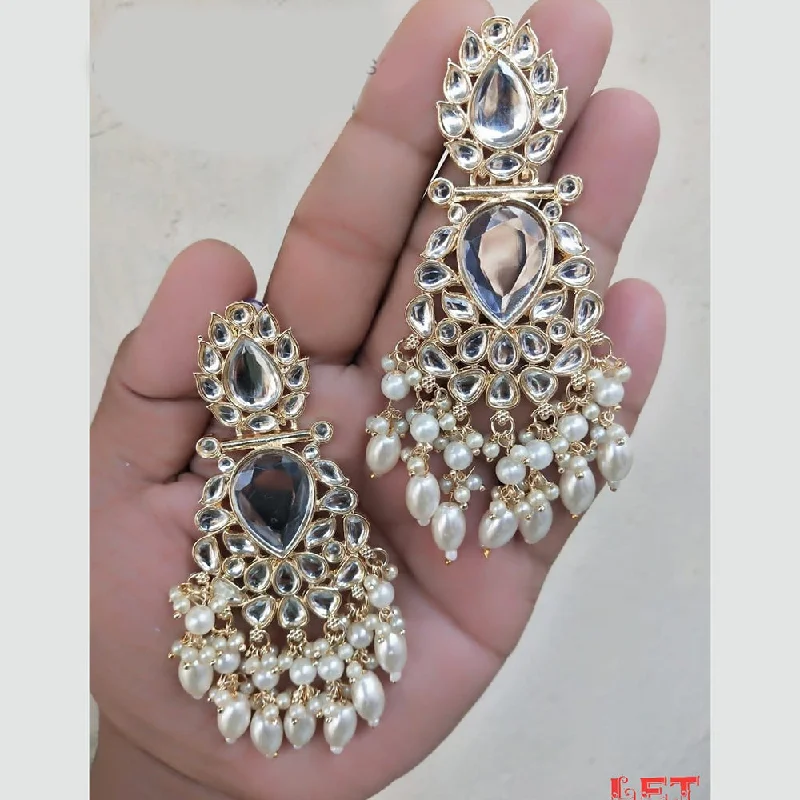 Drop Earrings for Beach Outfit -Lucentarts Jewellery Gold Plated Kundan & Beads Dangler Earrings