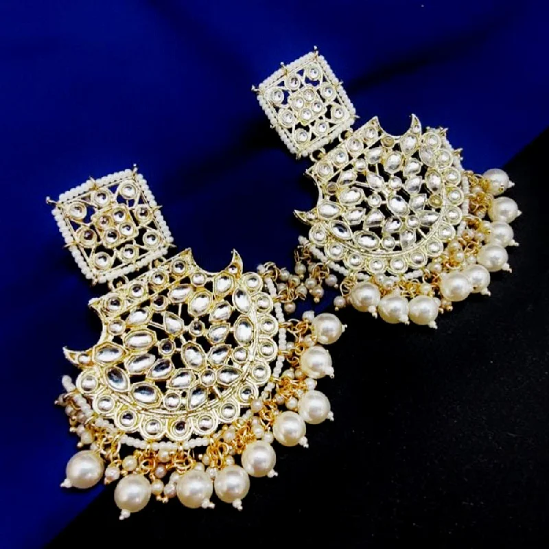 Drop Earrings with Hammered Finish -Lucentarts Jewellery Gold Plated Kundan Dangler Earrings