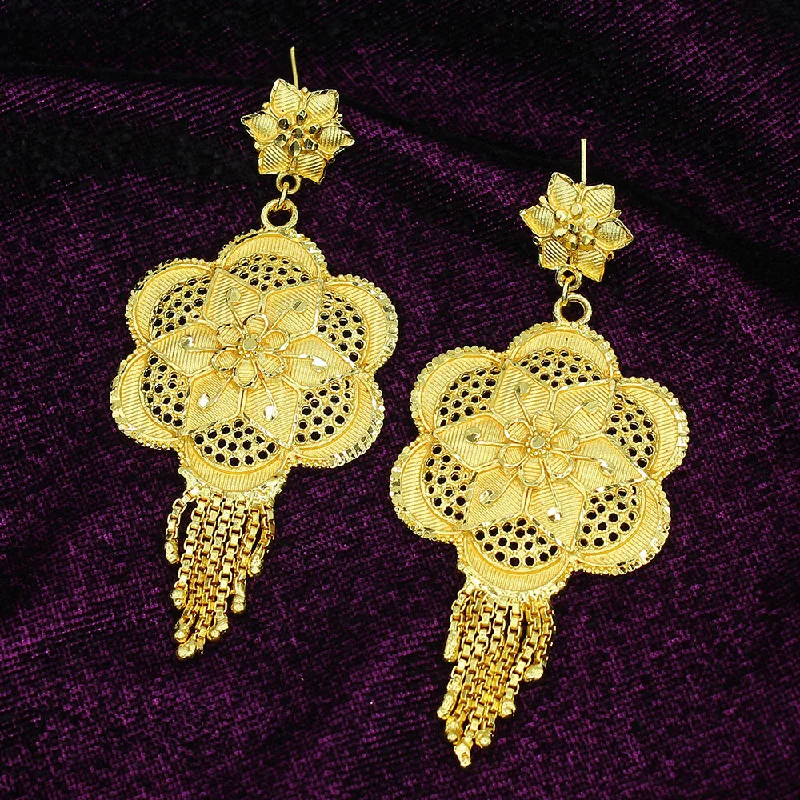 Gold Drop Earrings for Women -Mahavir Dye Forming Gold Dangler Earrings