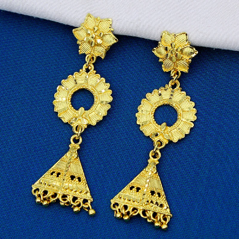 Indian Drop Earrings with Intricacy -Mahavir Dye Gold Dangler Earrings