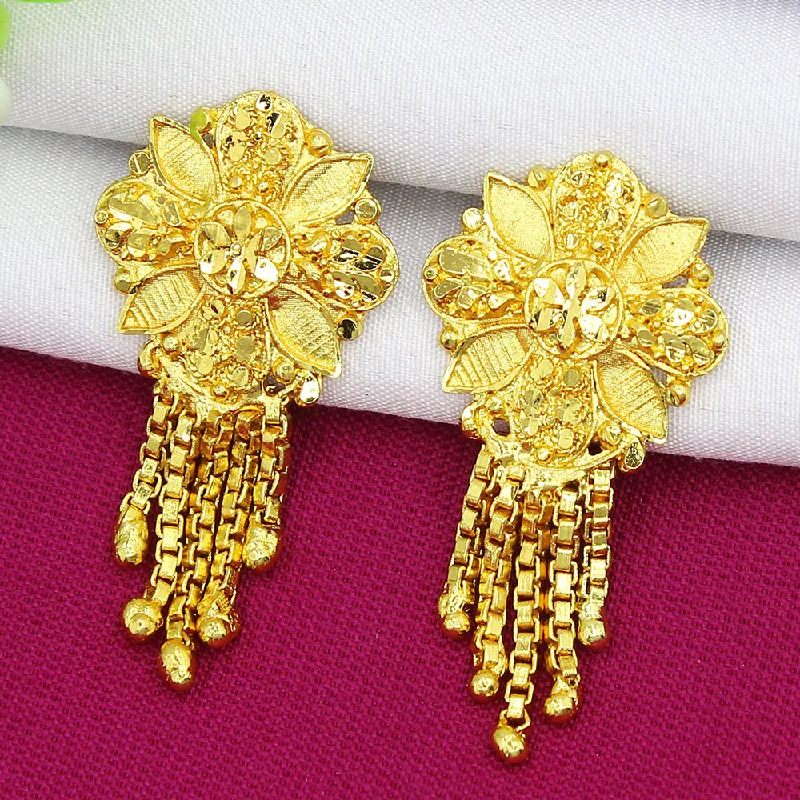 Retro Drop Earrings for Nostalgia -Mahavir Dye Gold Dangler Earrings