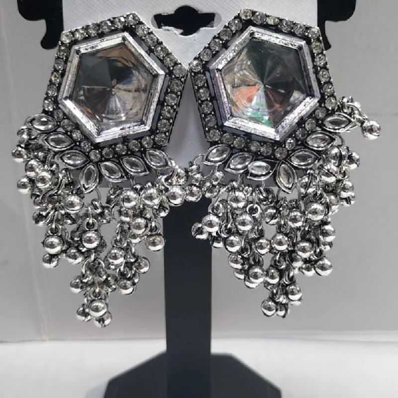 Drop Earrings with Debossed Designs -Manisha Jewellery Oxidised Plated Crystal Stone Dangler Earrings