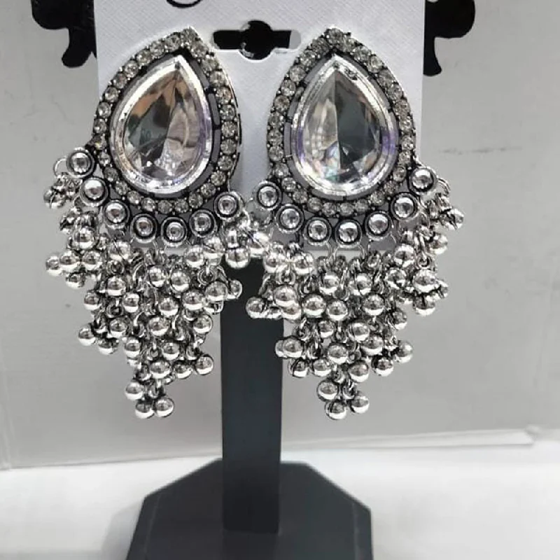 Drop Earrings with Hammered Finish -Manisha Jewellery Oxidised Plated Crystal Stone And Ghungroo Dangler Earrings