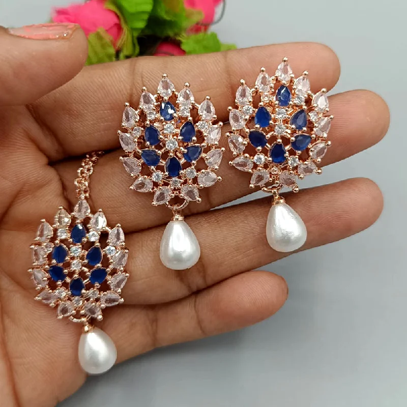 Drop Earrings for Graduation Day -Manisha Jewellery Rose Gold Plated AD Dangler Earrings With Mangtikka