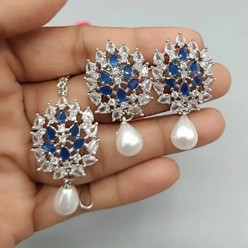 Drop Earrings for Prom Night -Manisha Jewellery Silver Plated AD Dangler Earrings With Mangtikka