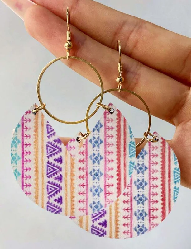 Drop Earrings for Anniversary -Multicolor Bohemian Style Wooden Round Drop Earrings