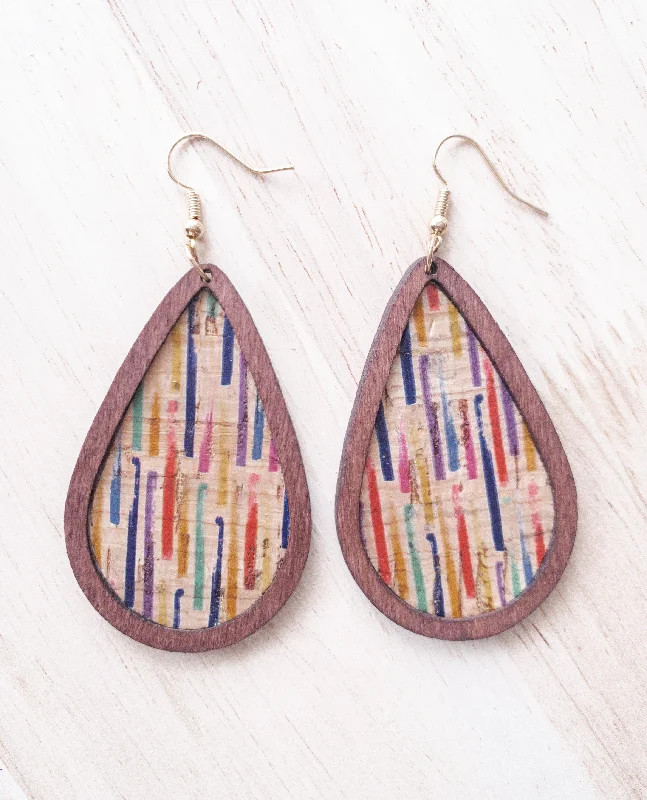 Retro Drop Earrings for Nostalgia -Multicolored Wooden Teardrop Earrings