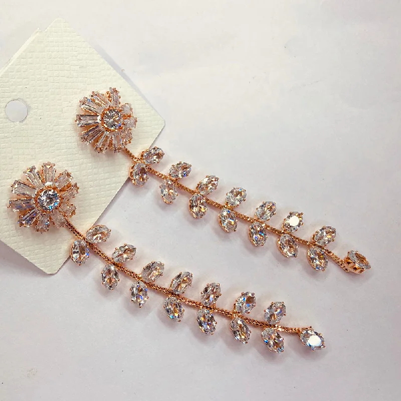 Drop Earrings for Party Look -Naitika Art Rose Gold Plated Crystal Stone Dangler Earrings