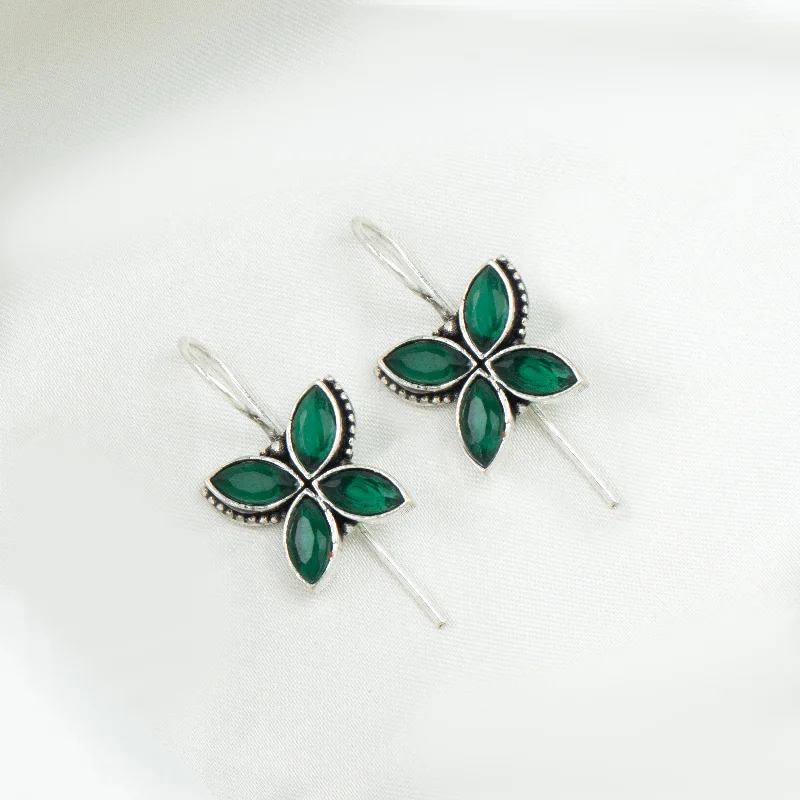 Square Drop Earrings for Modern -Nipura Green Pankhuri Drop Earrings