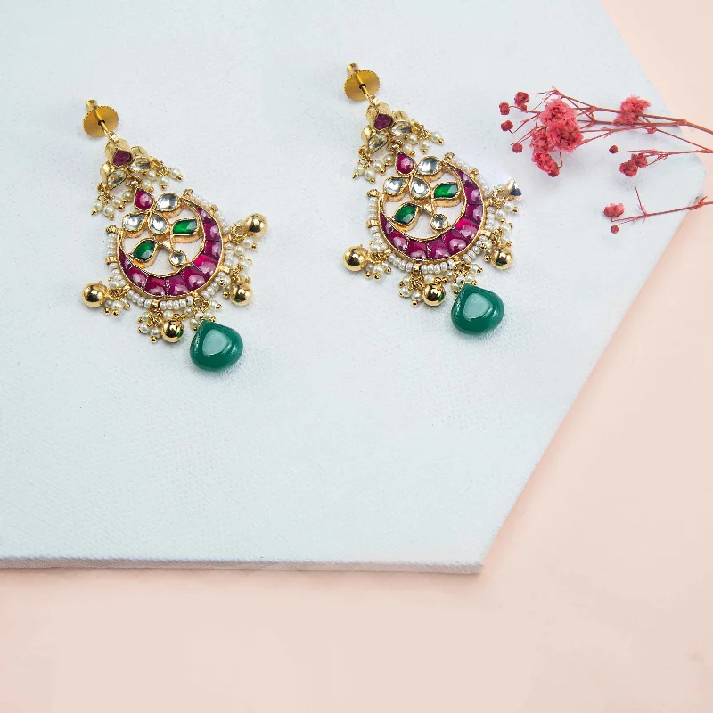 Drop Earrings for Engagement Party -Nipura Kundan Chandratara Dangler Earrings