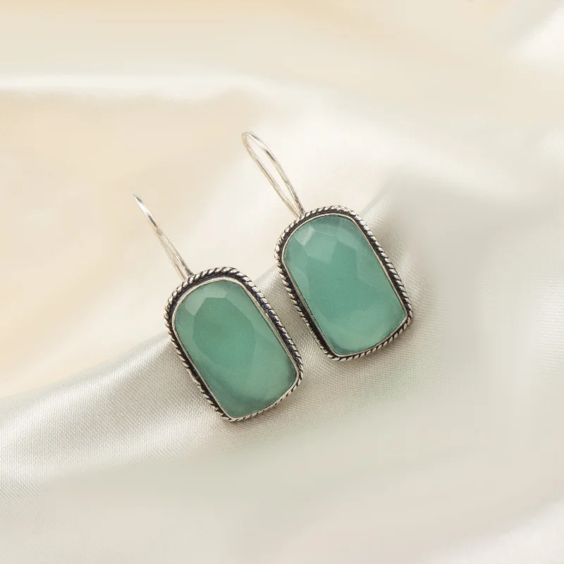 Geometric Drop Earrings for Trend -Nipura Teal Crystal Drop Earrings