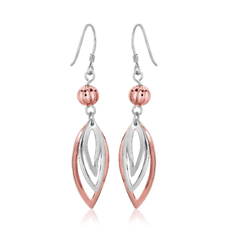 Drop Earrings for Beach Outfit -Sterling Silver Rose Tone Cascading Open Marquis Drop Earrings