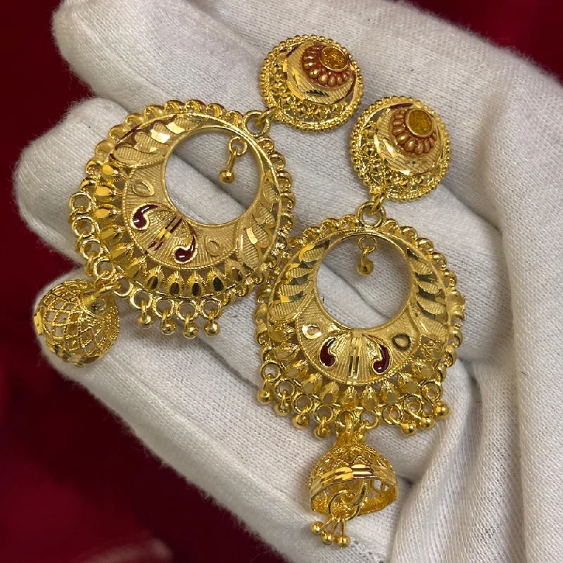 Drop Earrings with Floral Motifs -Pari Art Jewellery Gold Forming Dangler Earrings