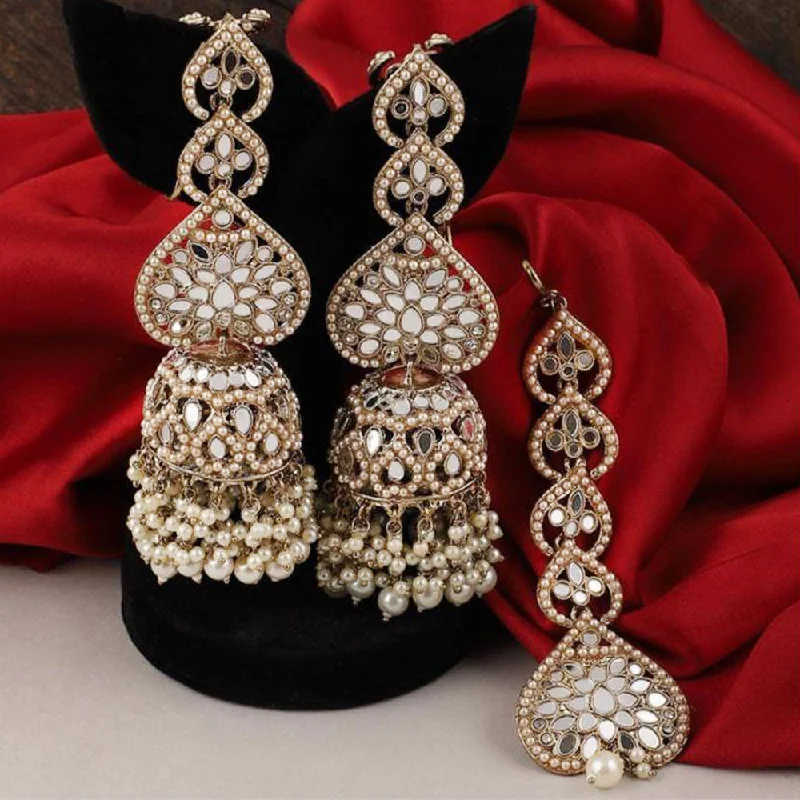 Gemstone and Diamond Drop Earrings for Opulence -Pooja Bangles Gold Plated Mirror Jhumki Earrings With Maangtikka