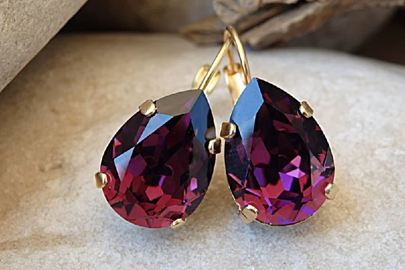 Drop Earrings with Wave Designs -Purple Teardrop Earrings