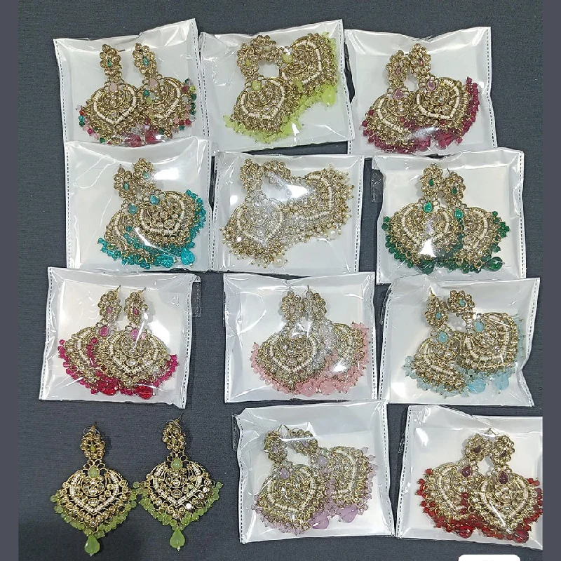 Clip On Drop Earrings for Non Pierced -Rani Sati Jewels Gold Plated Crystal Stone Dangler Earrings