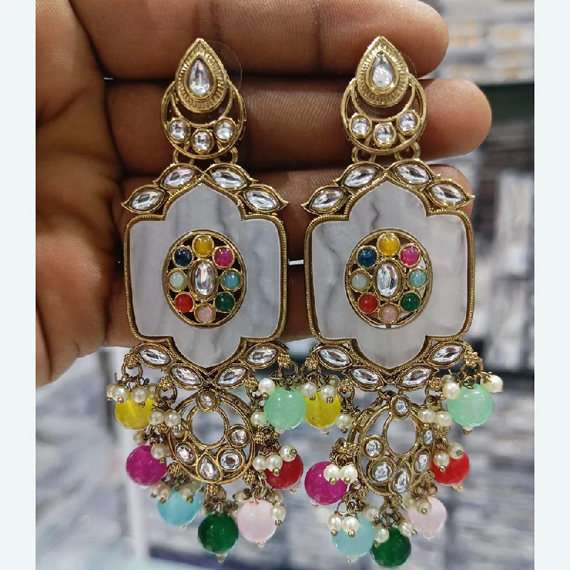 Crystal and Pearl Drop Earrings for Glamour -Rani Sati Jewels Gold Plated Kundan Stone And Pearl Dangler Earrings