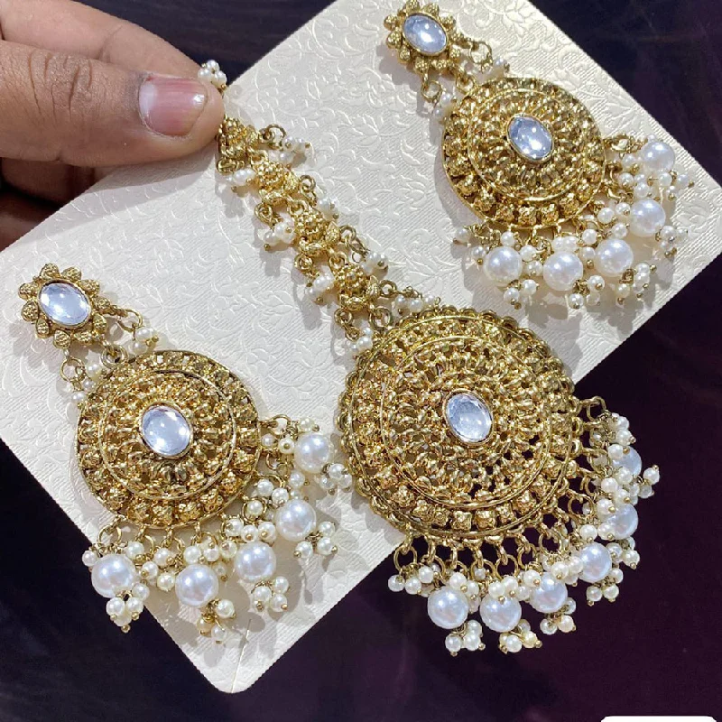 Drop Earrings with Infinity Symbols -Rani Sati Jewels Gold Plated Pearl Dangler Earrings With Mangtikka