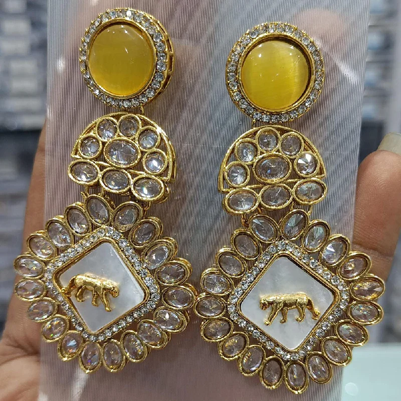 Drop Earrings with Animal Motifs -Rani Sati Jewels Gold Plated Reverse AD And Monalisa Dangler Earrings