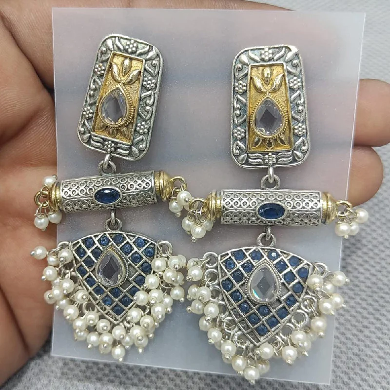 Drop Earrings for Shopping Trip -Rani Sati Jewels Silver Plated Pota Stone Dangler Earrings