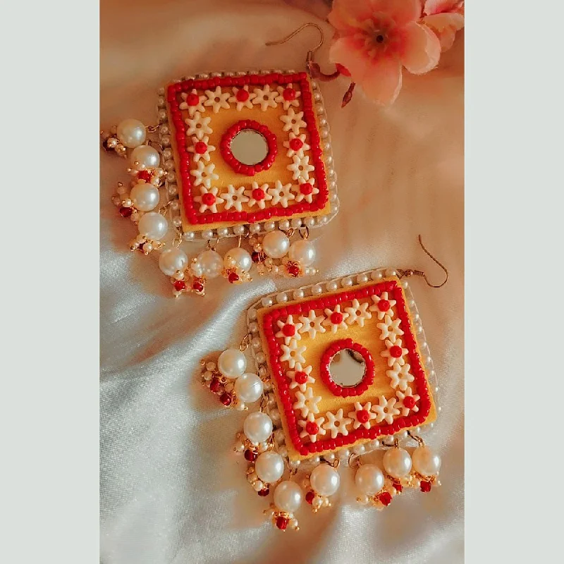 Drop Earrings for Casual Outfit -Sanshray Handmade Mirror And Pearl Dangler Earrings