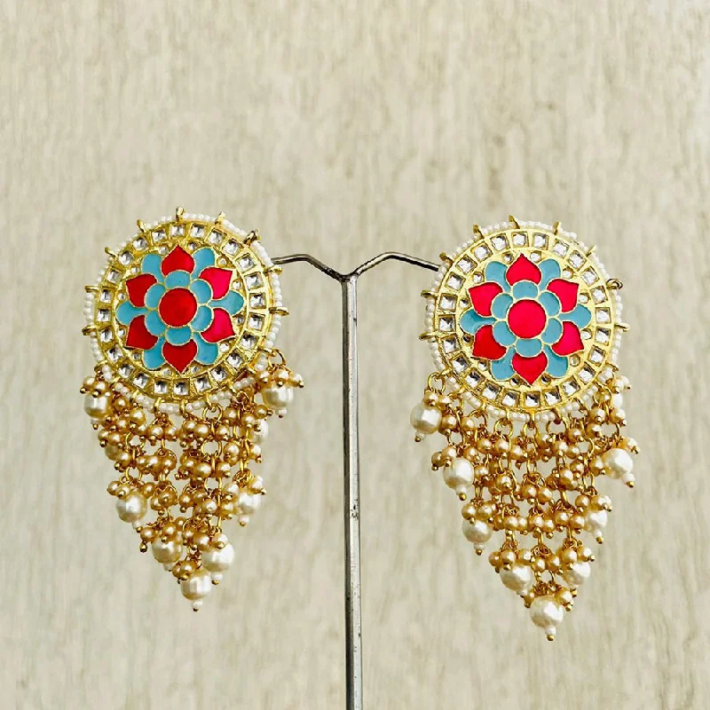 Short Drop Earrings for Subtle -Shagna Gold Plated Kundan And Pearl Dangler Earrings