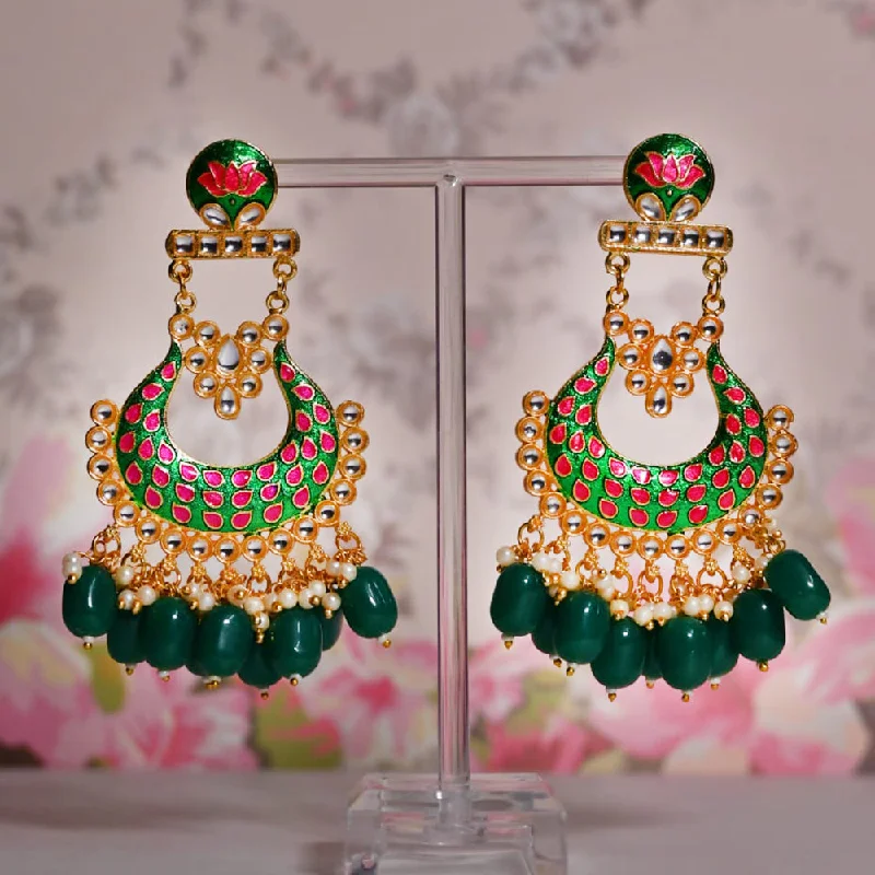 Heavy Duty Drop Earrings for Durability -Shagna Gold Plated Kundan Pearl And Meenakari Dangler Earrings