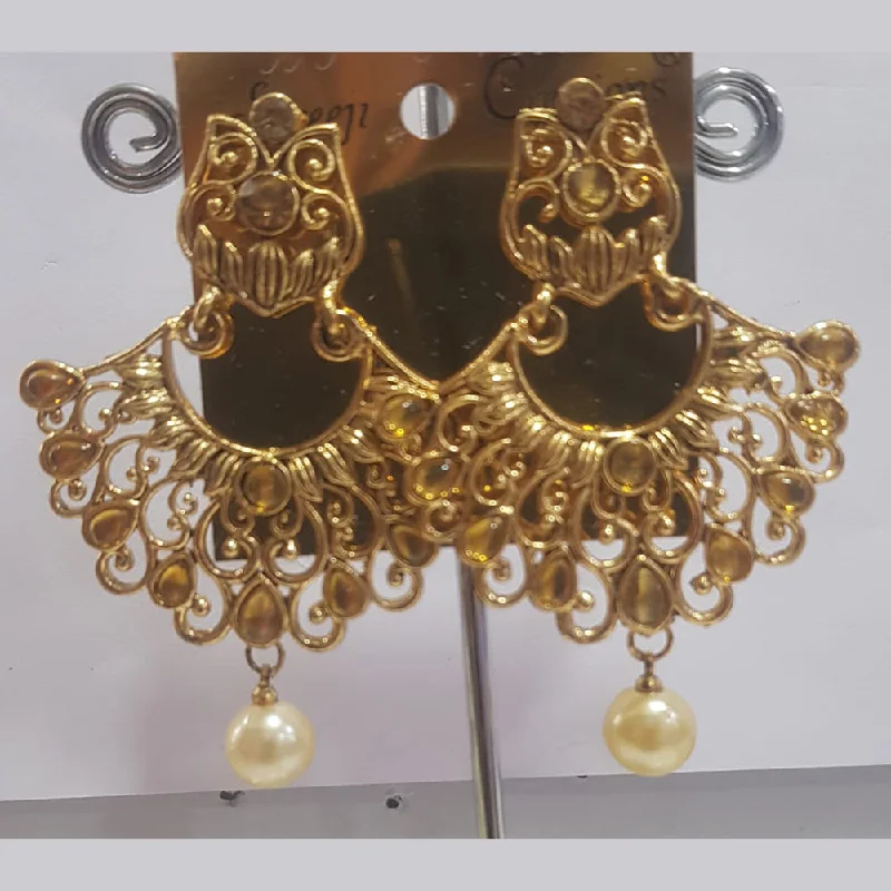 Studded Drop Earrings with Gemstones -Shreeji Gold Plated Austrian Stone Dangler Earrings