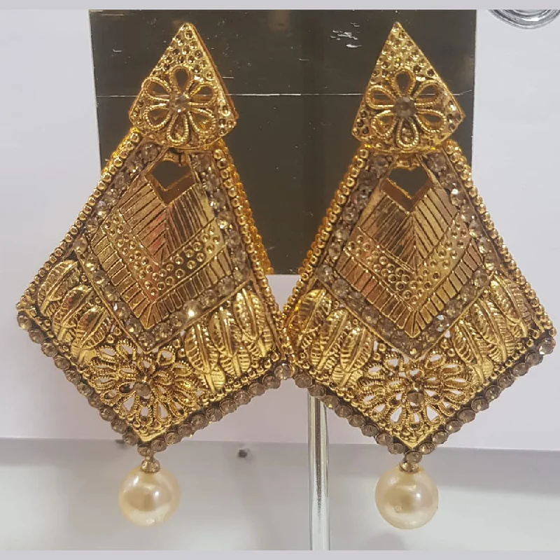 Clip On Drop Earrings for Non Pierced -Shreeji Gold Plated Austrian Stone Dangler Earrings