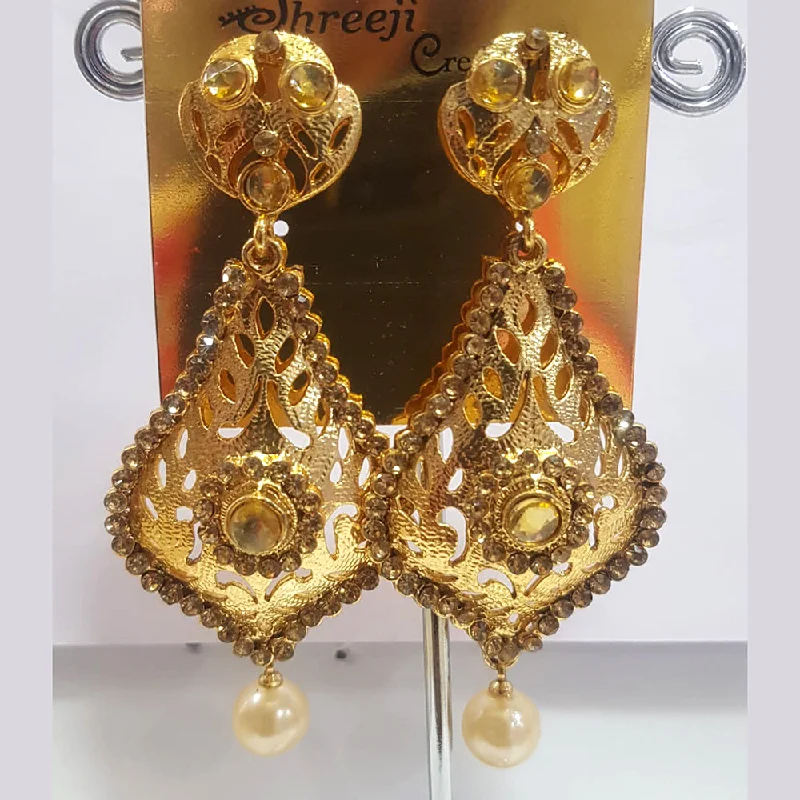 Push Back Drop Earrings for Convenience -Shreeji Gold Plated Austrian Stone Dangler Earrings