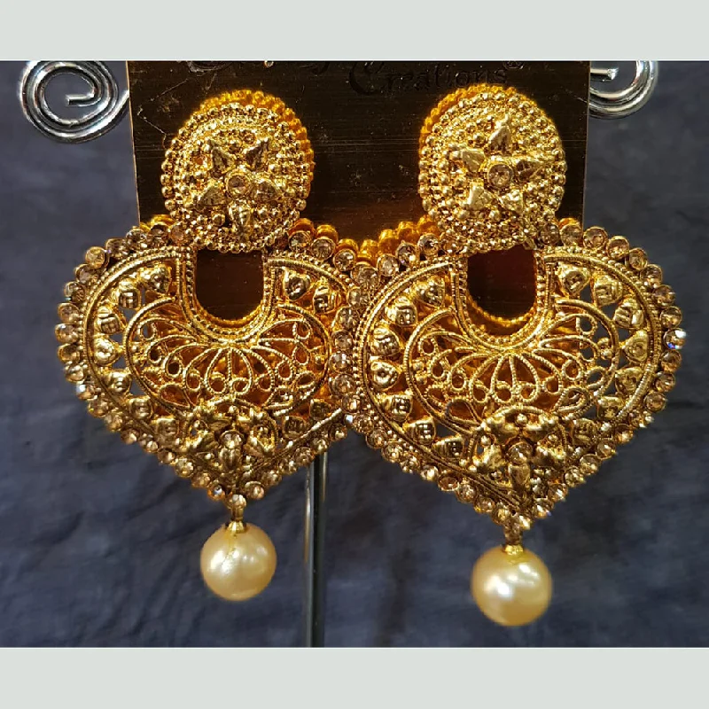 Drop Earrings with Hammered Finish -Shreeji Gold Plated Austrian  Stone Dangler Earrings