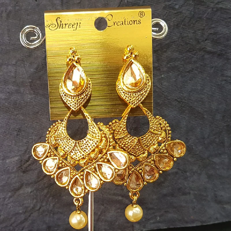 Drop Earrings with Debossed Designs -Shreeji Gold Plated Crystal  Stone Dangler Earrings