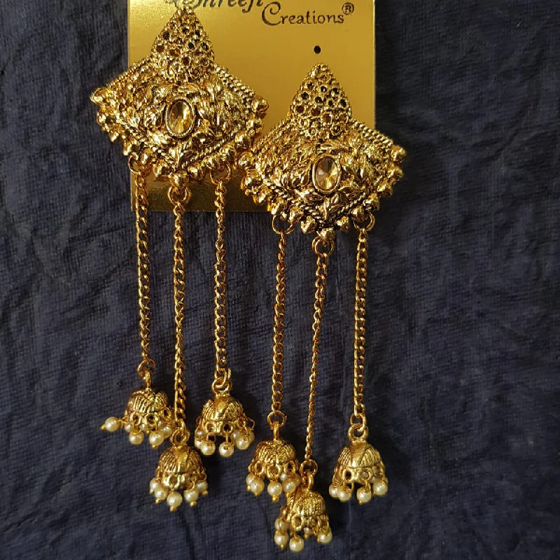 Drop Earrings with Filigree Work -Shreeji Gold Plated Crystal  Stone Dangler Earrings