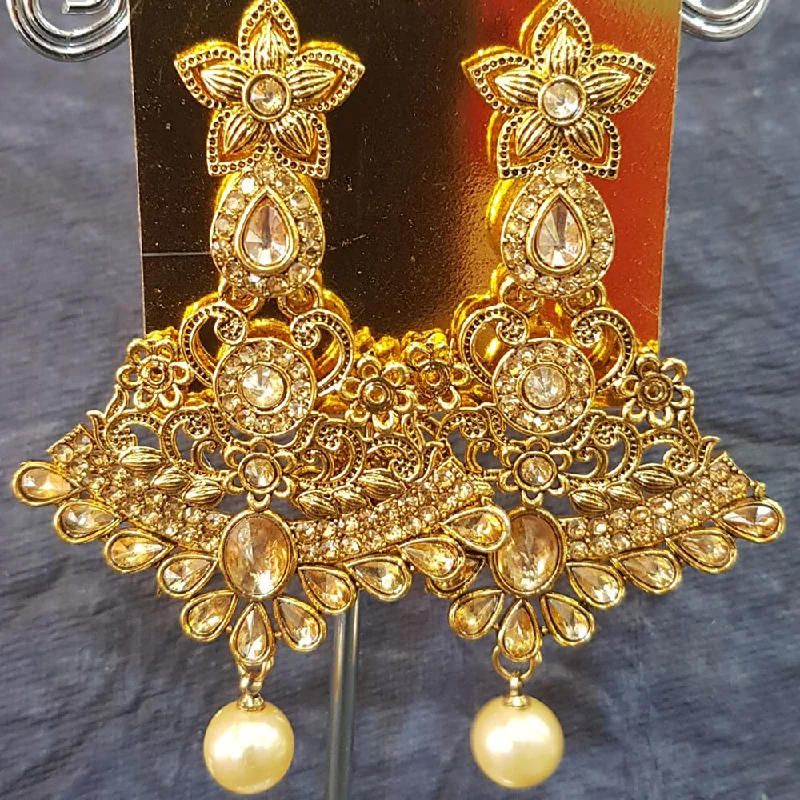 Clip On Drop Earrings for Non Pierced -Shreeji Gold Plated Crystal Stone Dangler Earrings